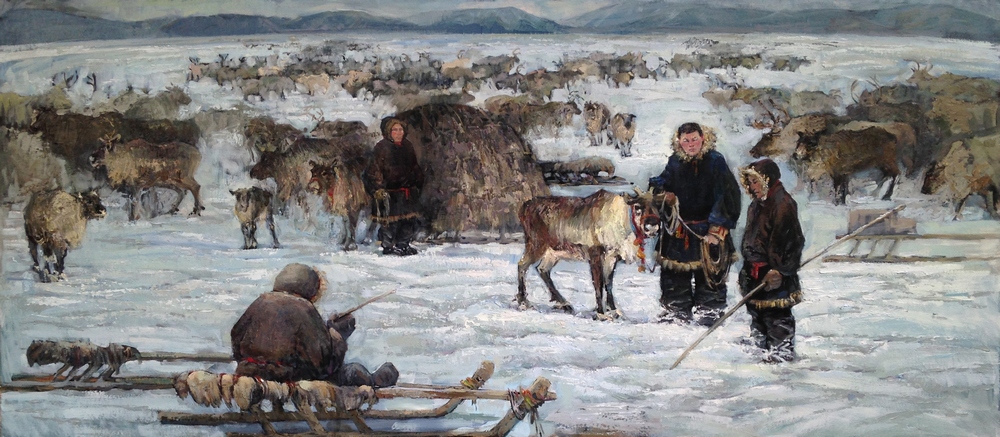 Ровная К. А. Оленеводы. 2016. Х. м. 65х145 by . 